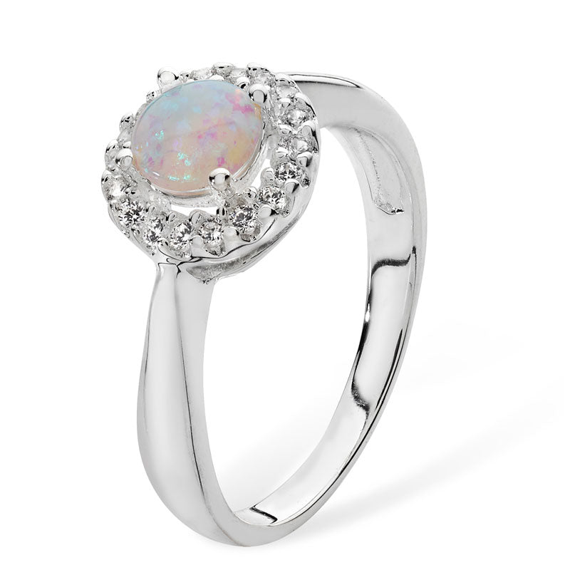 Opal and Cubic Zirconia Halo Ring - Popular trends empire