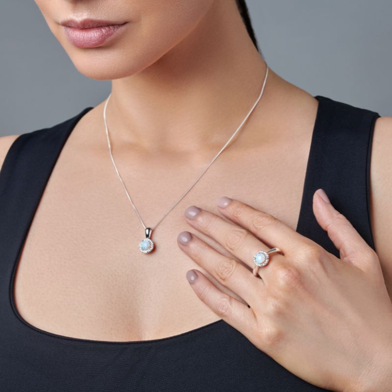 Opal and Cubic Zirconia Halo Ring - Popular trends empire