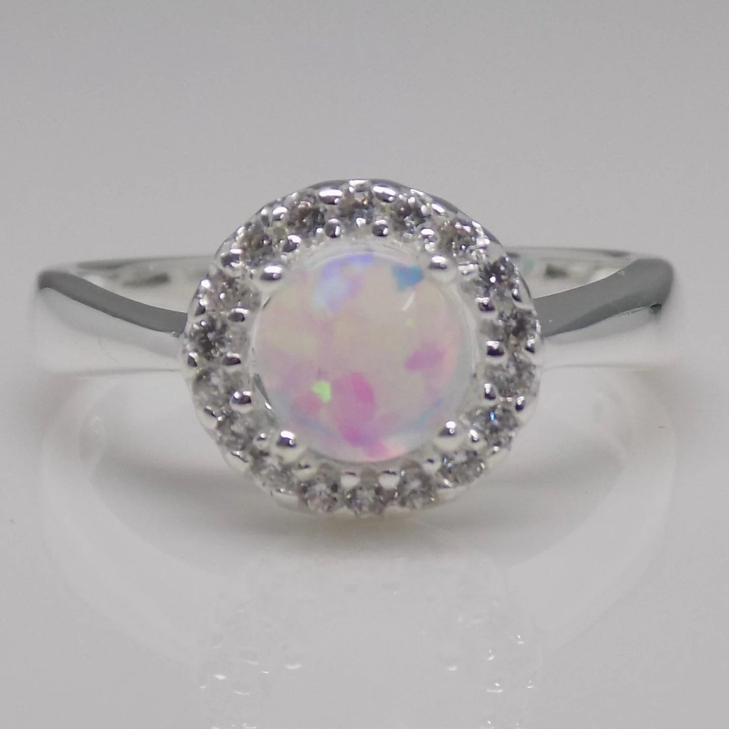 Opal and Cubic Zirconia Halo Ring - Popular trends empire