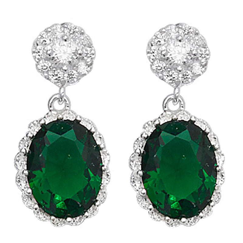 Oval Emerald Cubic Zirconia Fancy Drop Earrings - Popular trends empire