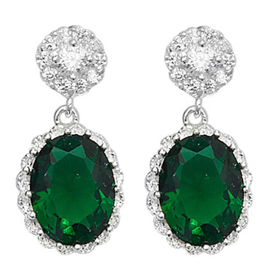 Oval Emerald Cubic Zirconia Fancy Drop Earrings - Popular trends empire