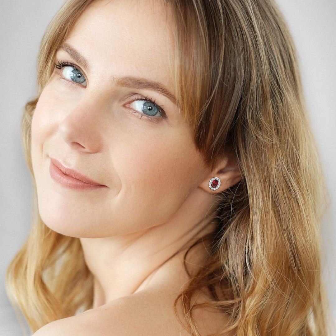 Oval Halo Ruby Stud Earrings - Popular trends empire