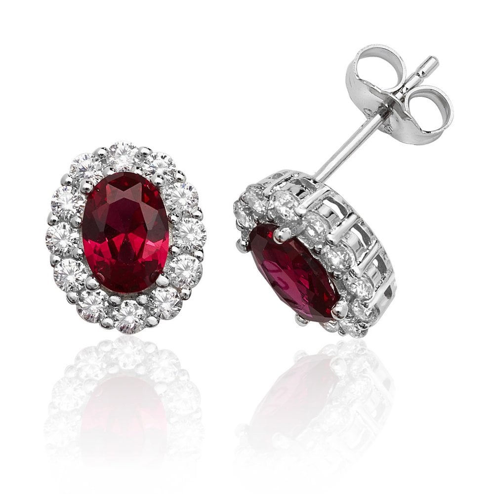 Oval Halo Ruby Stud Earrings - Popular trends empire