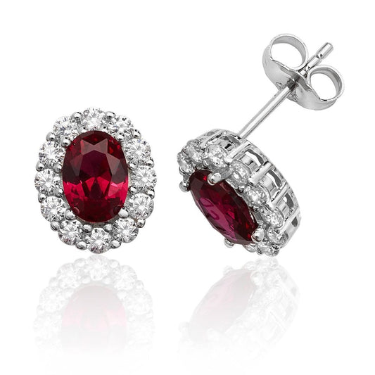 Oval Halo Ruby Stud Earrings - Popular trends empire