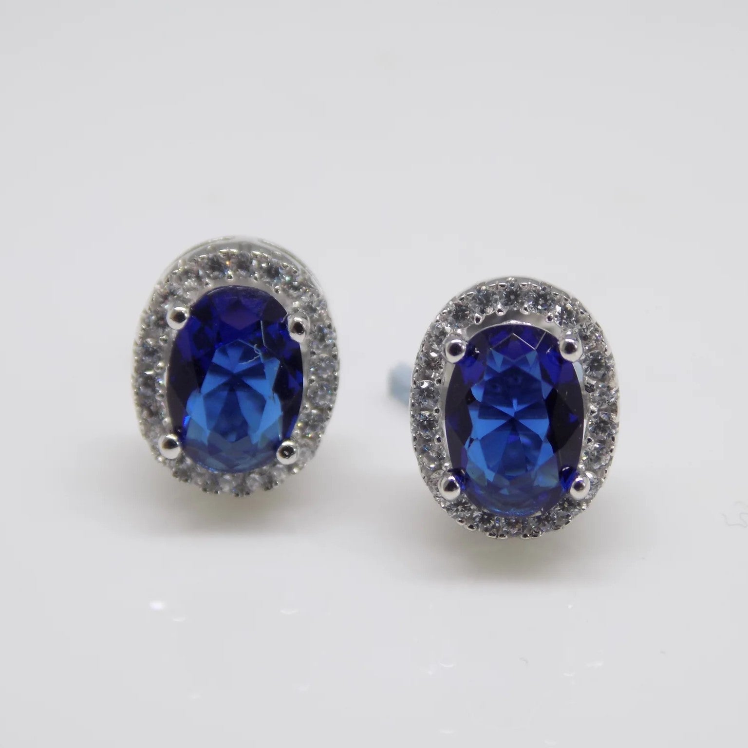 Oval Halo Sapphire Stud Earrings - Popular trends empire