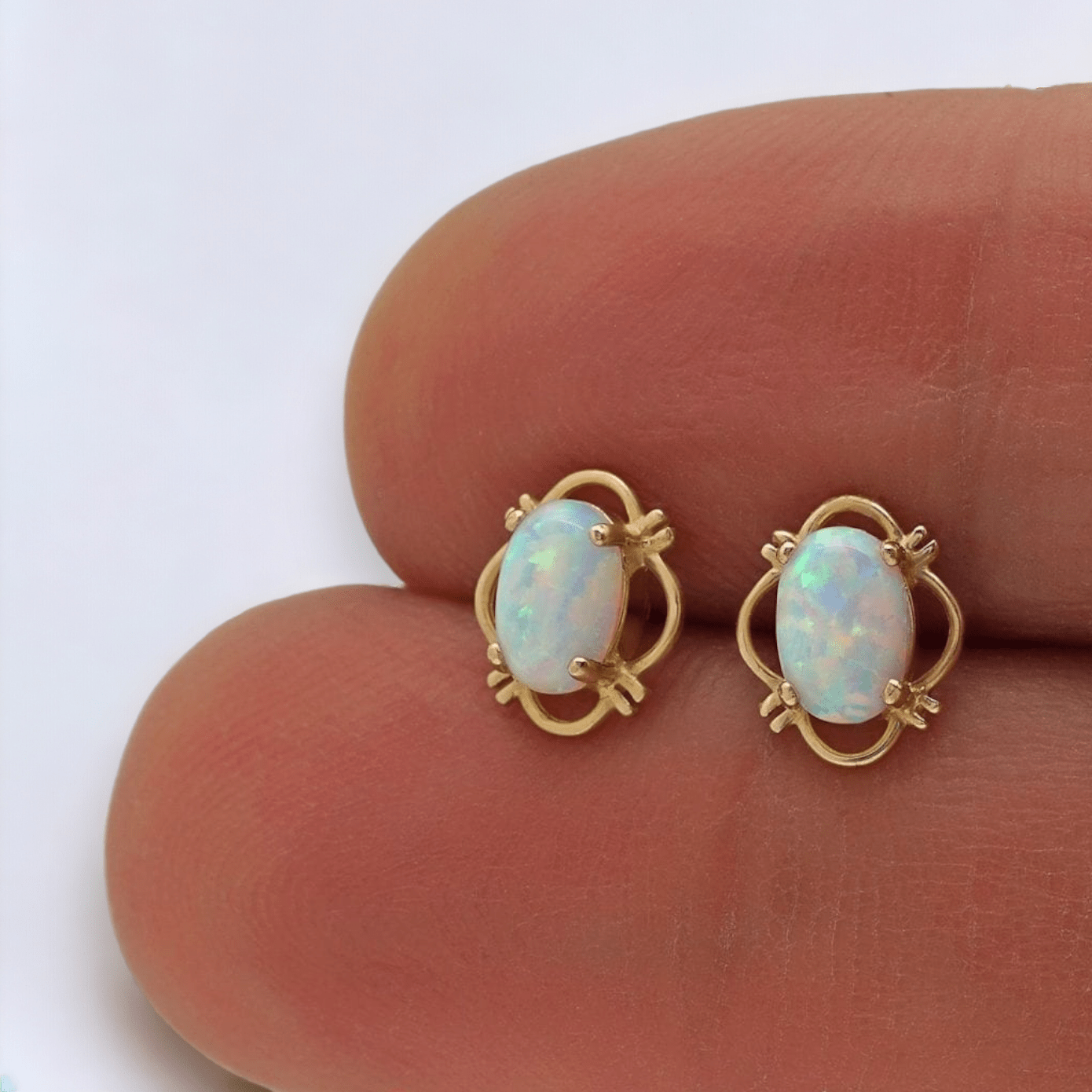 Oval Opal Clover Stud Earrings - Popular trends empire