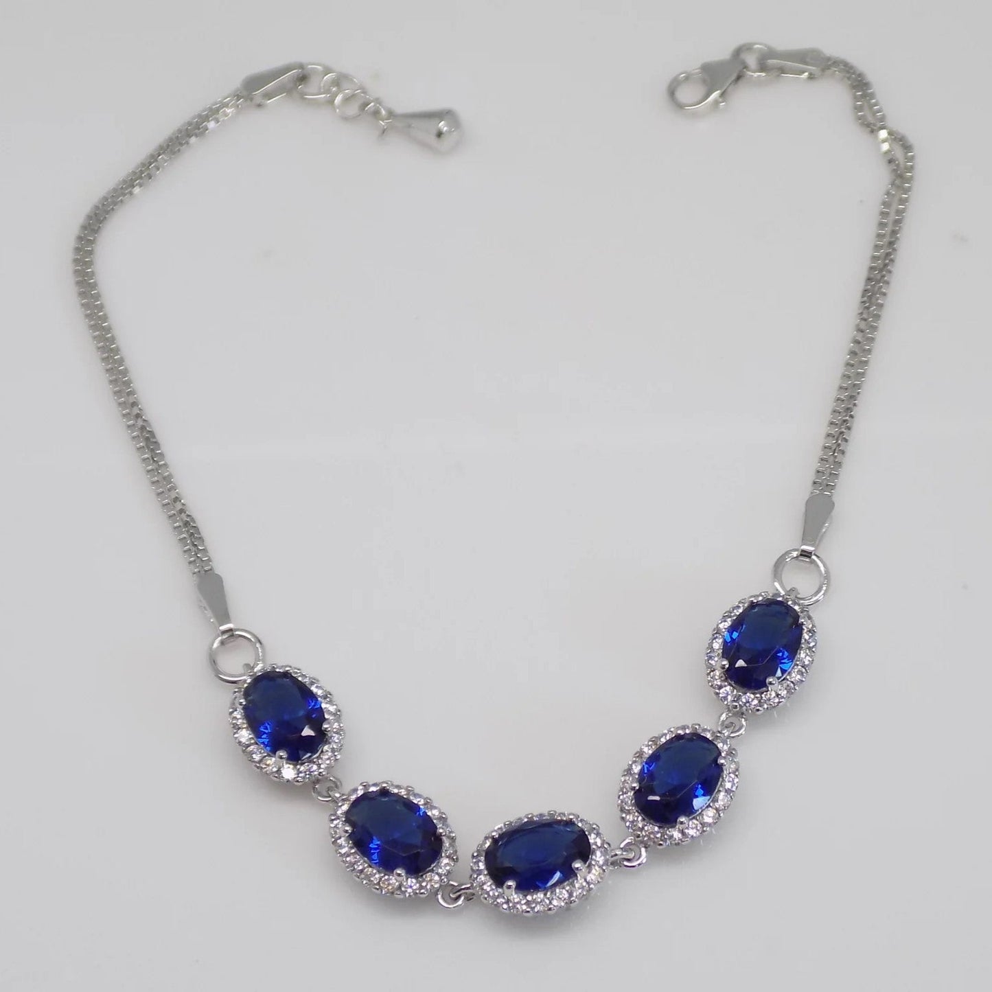 Oval Sapphire Cubic Zirconia Halo Bracelet - Popular trends empire