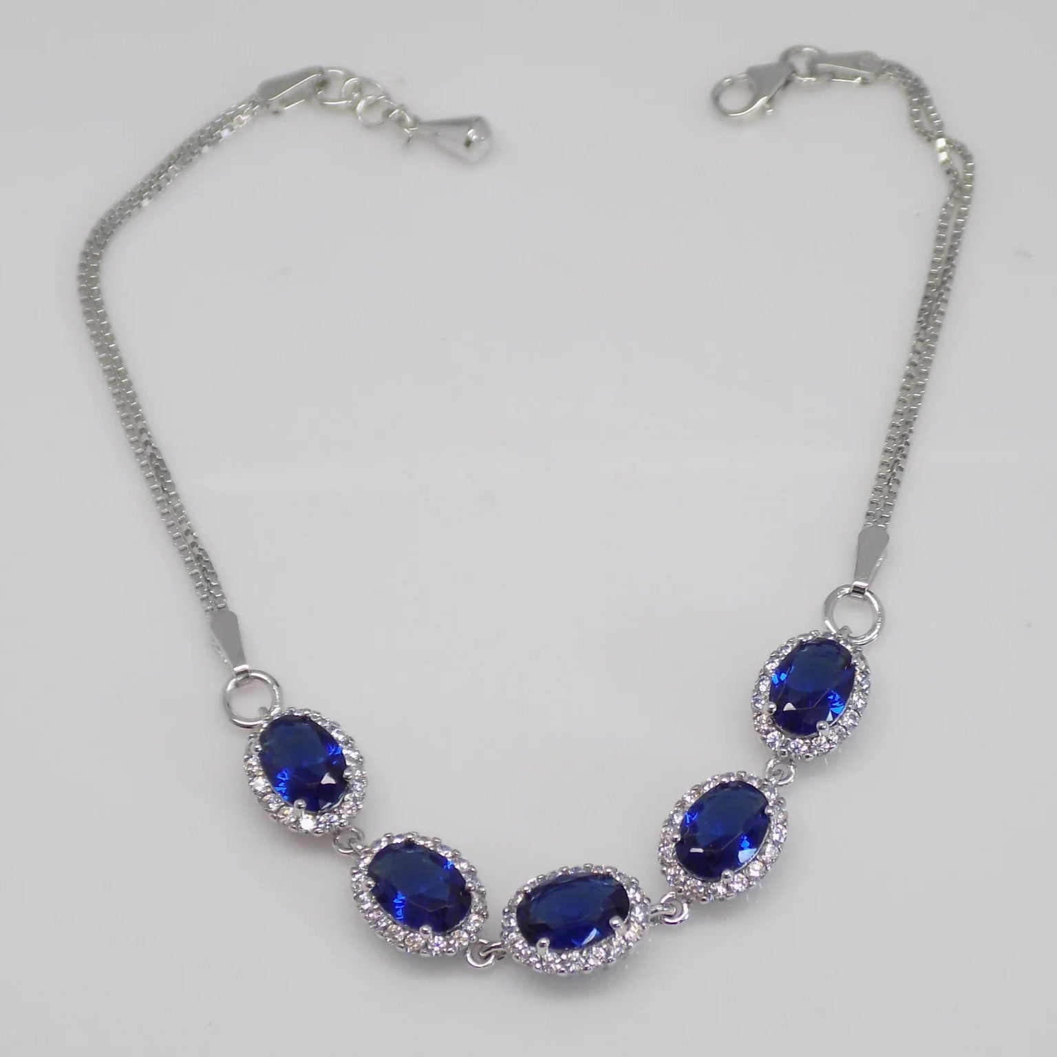 Oval Sapphire Cubic Zirconia Halo Bracelet - Popular trends empire