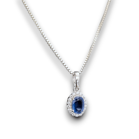 Oval Sapphire Halo Pendant Necklace - Popular trends empire