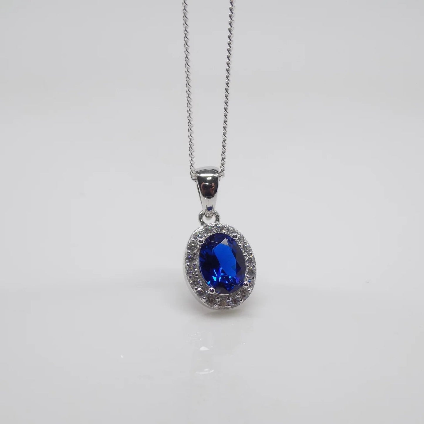 Oval Sapphire Halo Pendant Necklace - Popular trends empire