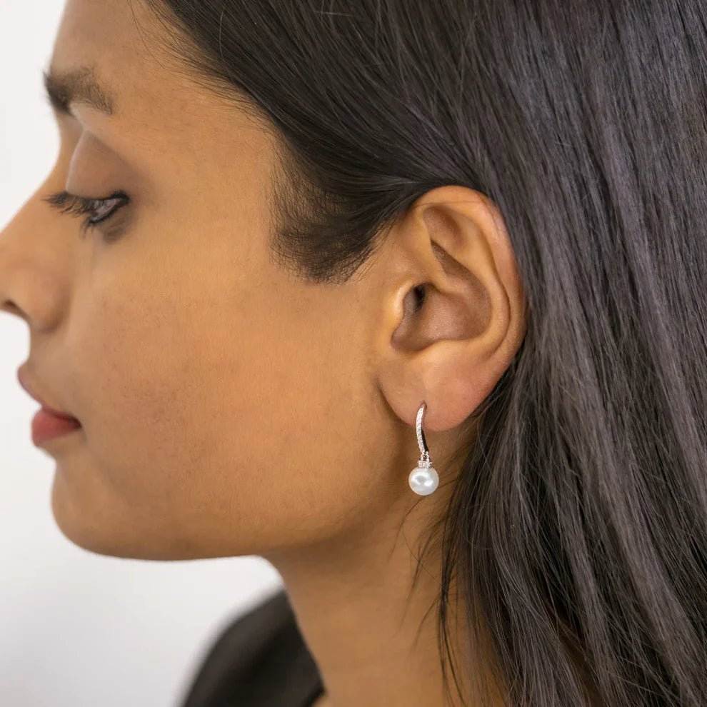 Pearl and Cubic Zirconia Drop Earrings - Popular trends empire