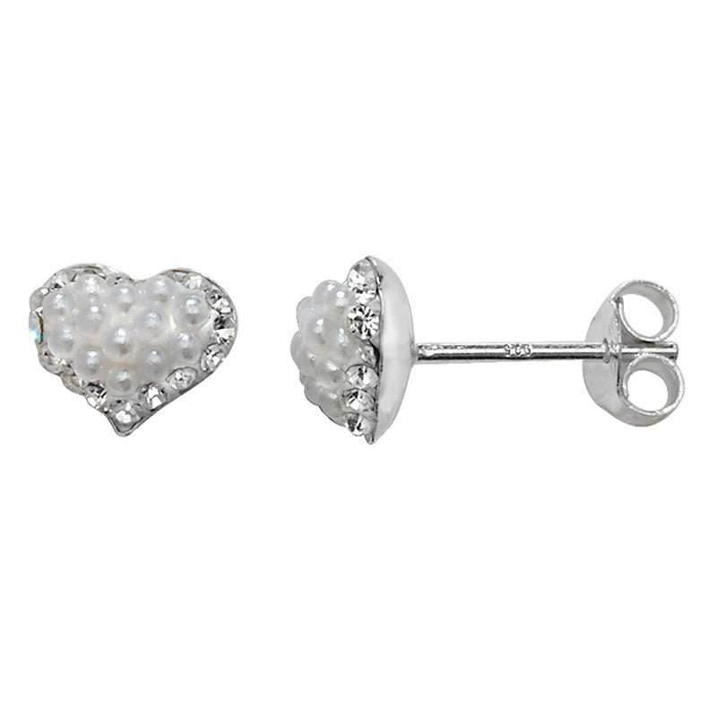 Pearl and Cubic Zirconia Heart Stud Earrings - Popular trends empire