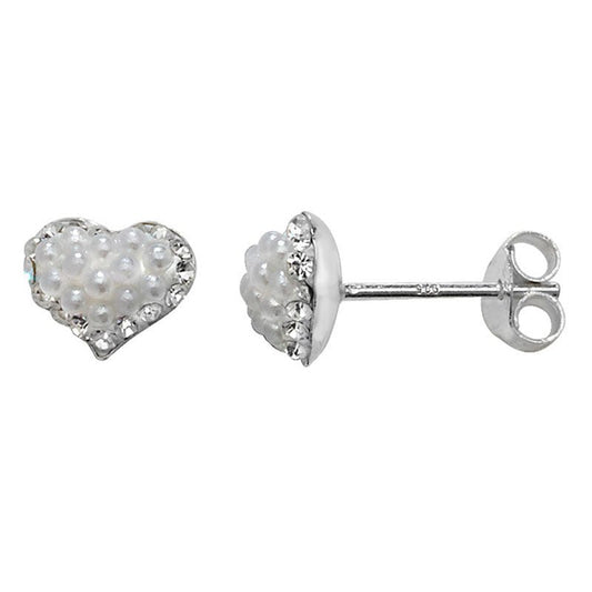 Pearl and Cubic Zirconia Heart Stud Earrings - Popular trends empire