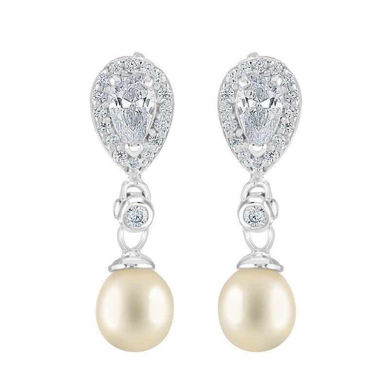 Pearl and Cubic Zirconia Teardrop Earrings - Popular trends empire