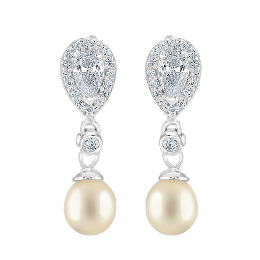 Pearl and Cubic Zirconia Teardrop Earrings - Popular trends empire