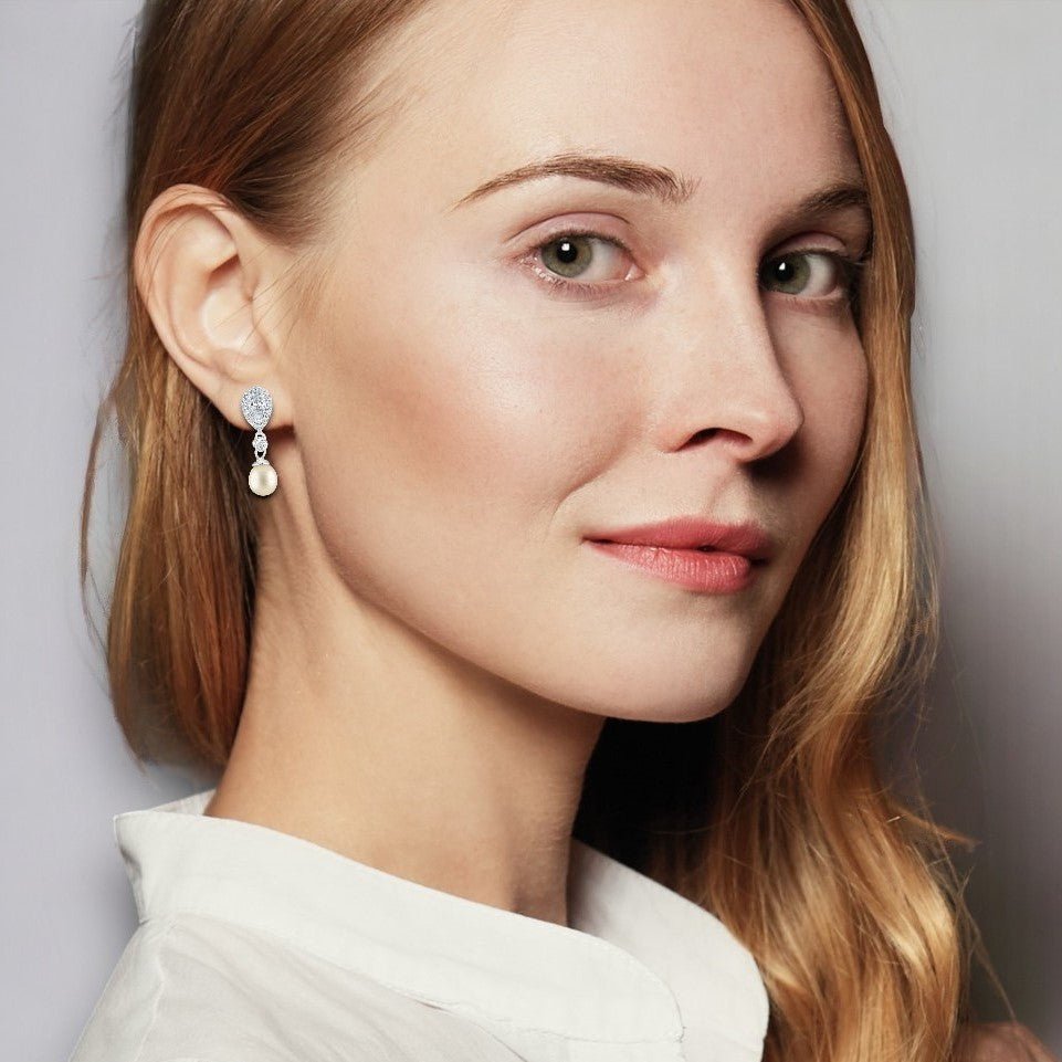 Pearl and Cubic Zirconia Teardrop Earrings - Popular trends empire