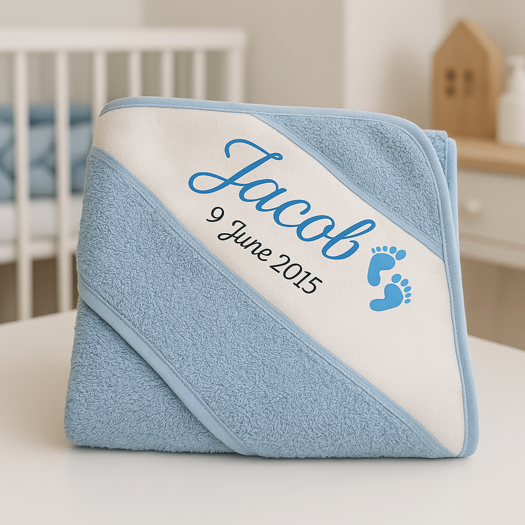 Personalised Baby Towel – Soft Cotton Hooded Infant Wrap 75x75cm | Custom Name & Date Gift - Popular trends empire