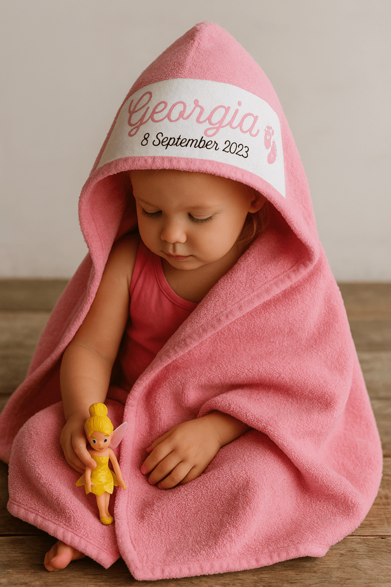 Personalised Baby Towel – Soft Cotton Hooded Infant Wrap 75x75cm | Custom Name & Date Gift - Popular trends empire