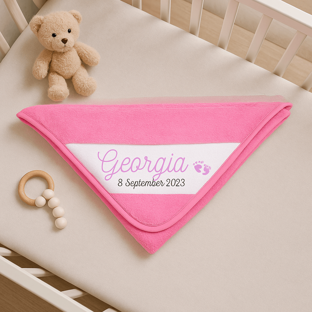 Personalised Baby Towel – Soft Cotton Hooded Infant Wrap 75x75cm | Custom Name & Date Gift - Popular trends empire