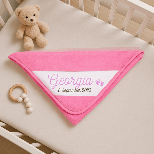 Personalised Baby Towel – Soft Cotton Hooded Infant Wrap 75x75cm | Custom Name & Date Gift - Popular trends empire