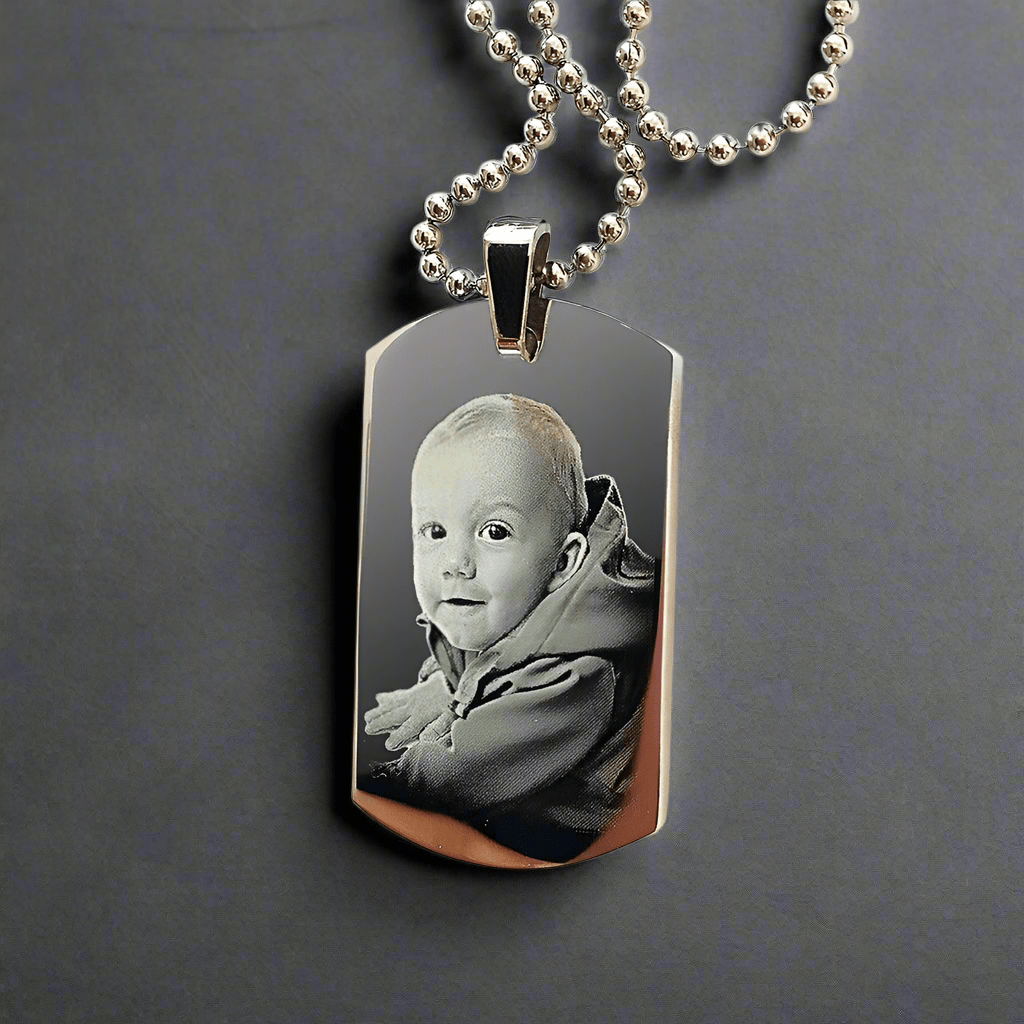 Personalised Dog Tag Necklace – Engraved Photo Pendant With Stainless Steel Ball Chain - Popular trends empire