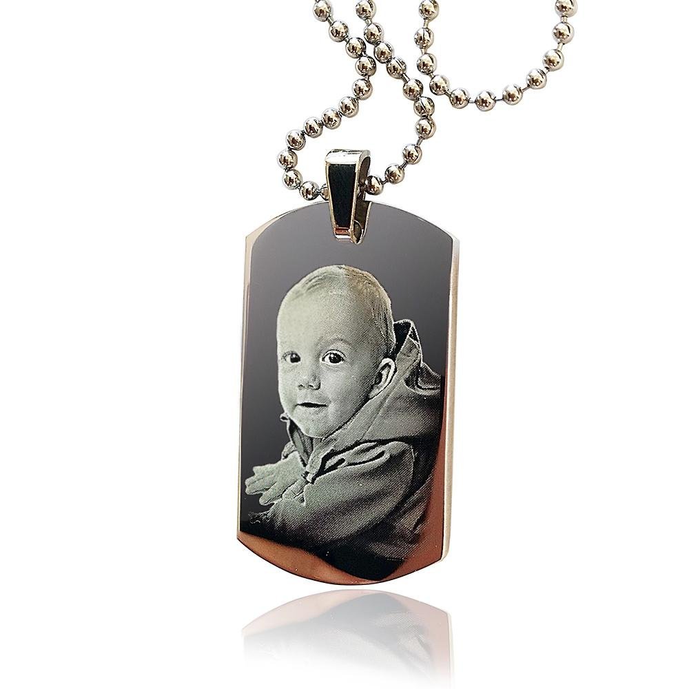 Personalised Dog Tag Necklace – Engraved Photo Pendant With Stainless Steel Ball Chain - Popular trends empire