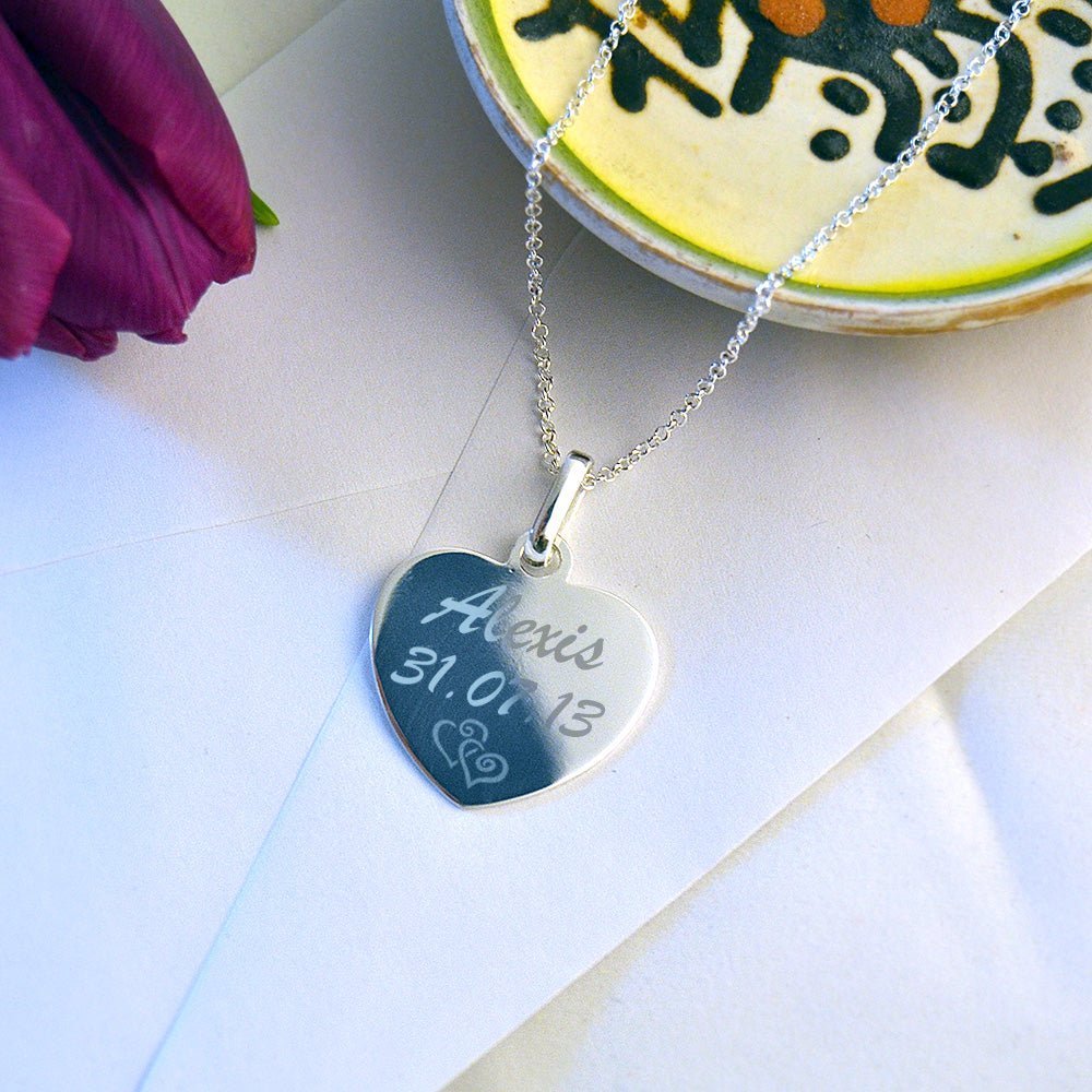 Personalised Heart Pendant – Sterling Silver Necklace With Custom Engraving Gift - Popular trends empire