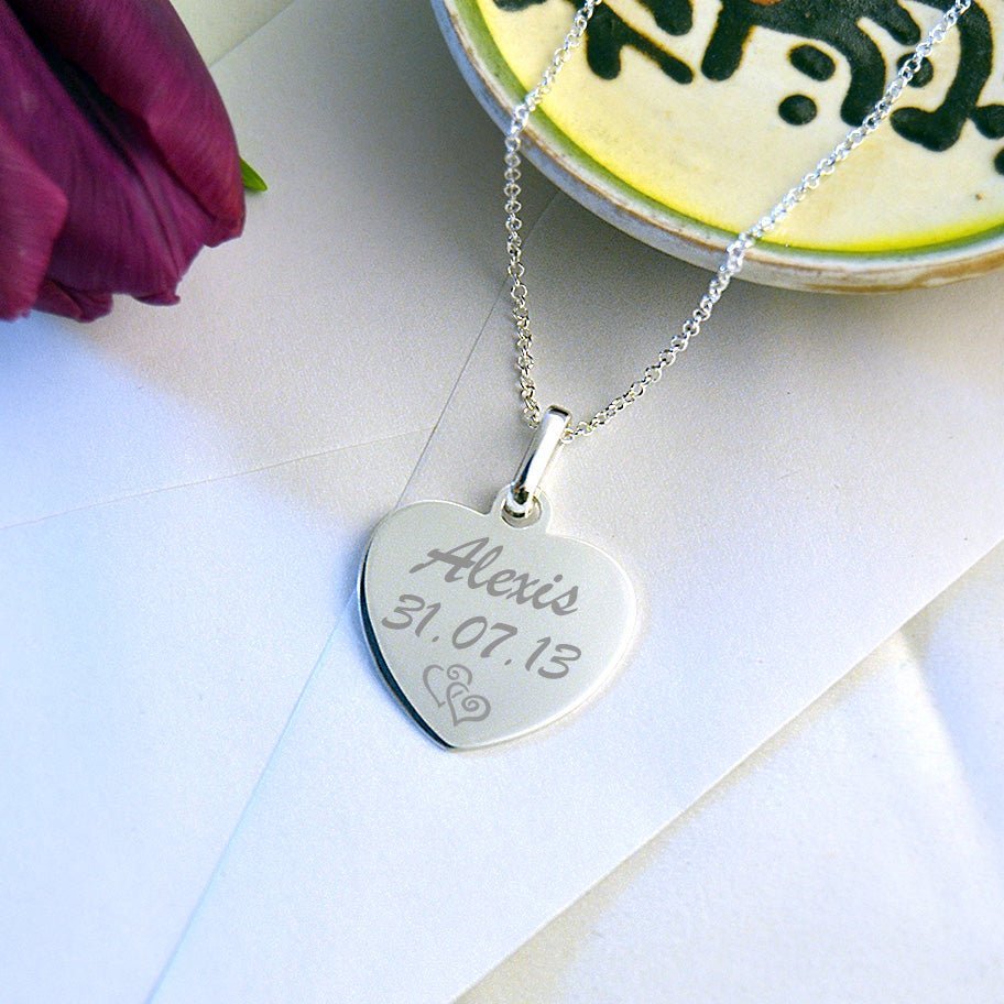 Personalised Heart Pendant – Sterling Silver Necklace With Custom Engraving Gift - Popular trends empire