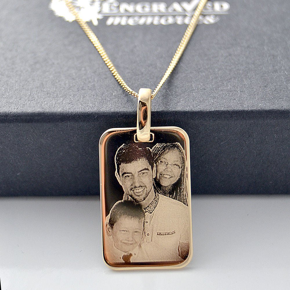 Personalised Mens' Tag Necklace – 18kt Plated Custom Photo & Text Engraved Dog Tag Pendant for Men - Popular trends empire