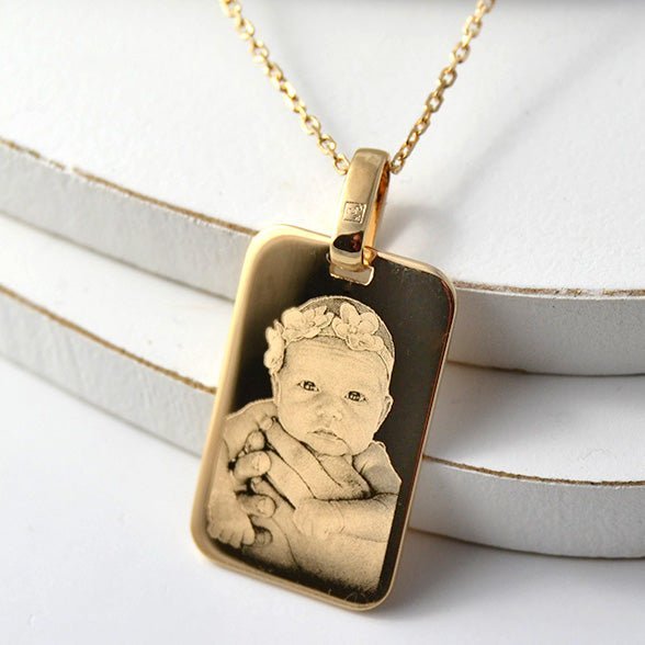 Personalised Mens' Tag Necklace – 18kt Plated Custom Photo & Text Engraved Dog Tag Pendant for Men - Popular trends empire