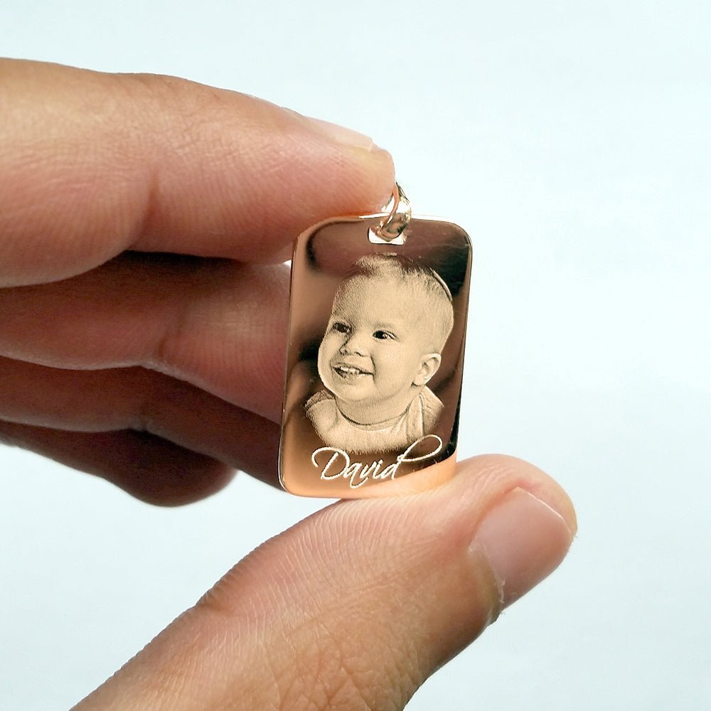 Personalised Mens' Tag Necklace – 18kt Plated Custom Photo & Text Engraved Dog Tag Pendant for Men - Popular trends empire