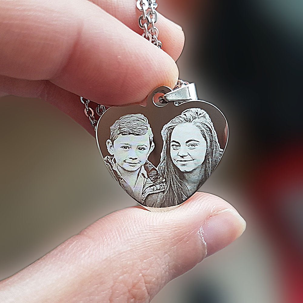 Personalised Photo Necklace – Heart Pendant With Custom Text Engraving Gift - Popular trends empire