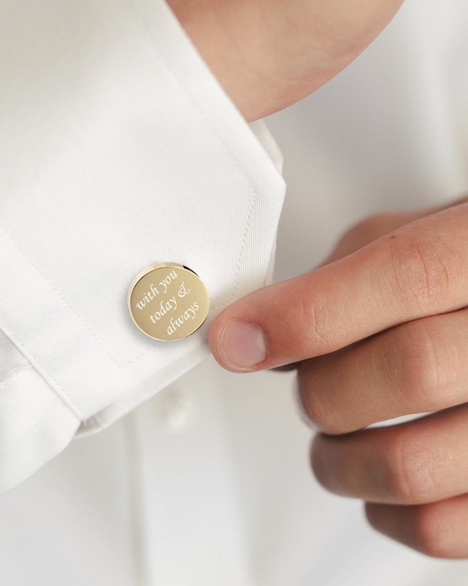 Personalised Round Gold Cufflinks – Photo Engraved in Chrome Case for Groom, Best Man & Father of Groom - Popular trends empire