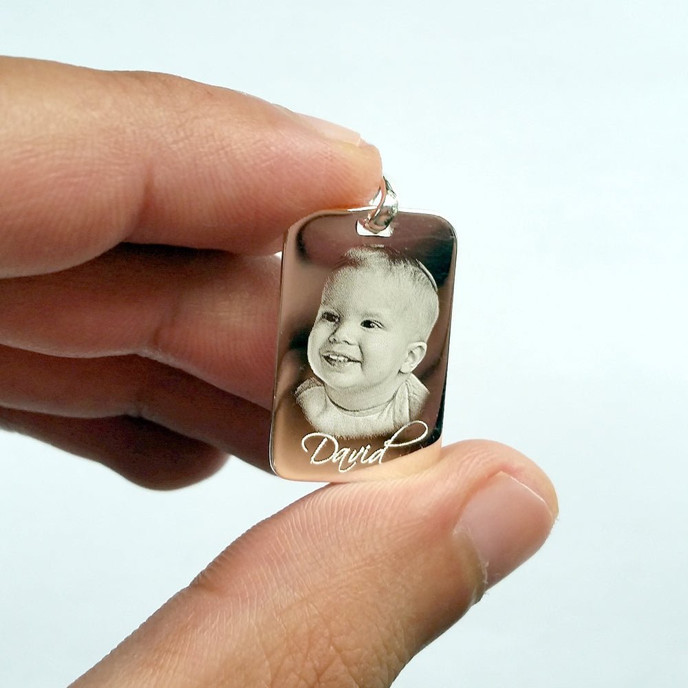 Personalised Silver Dog Tag – Sterling Silver Necklace | Custom Engraved Photo Pendant - Popular trends empire