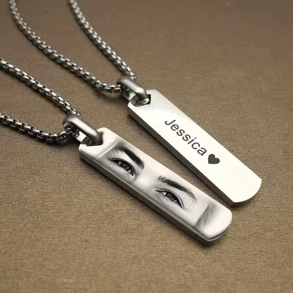 Photo Engraved Necklace - Custom Eye Pendant With Stainless Steel Chain For Men - Popular trends empire