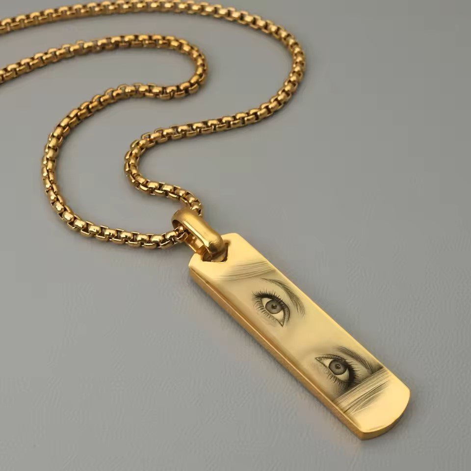 Photo Engraved Necklace - Custom Eye Pendant With Stainless Steel Chain For Men - Popular trends empire
