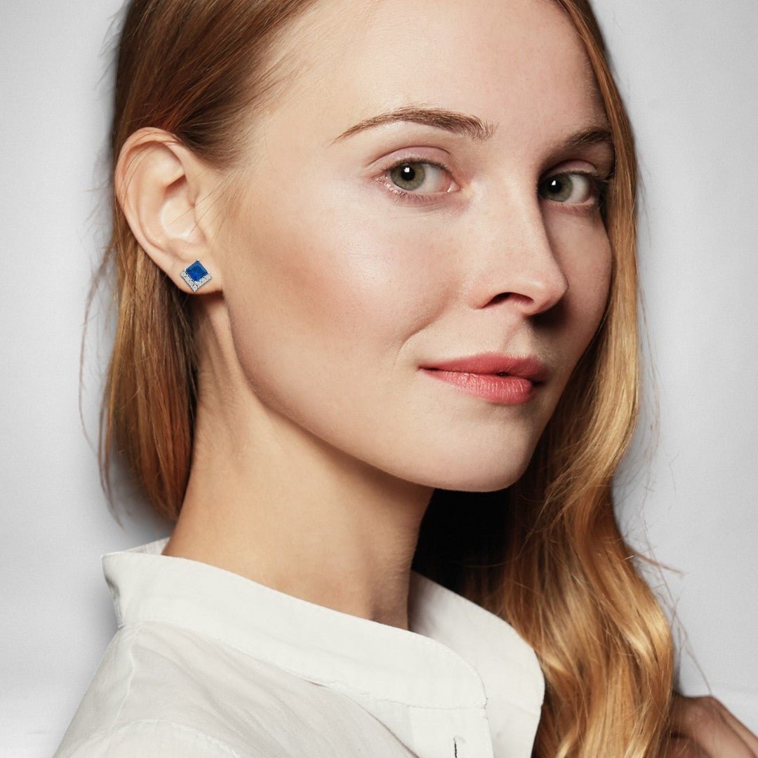 Princess Cut Sapphire Cubic Zirconia Earrings - Popular trends empire