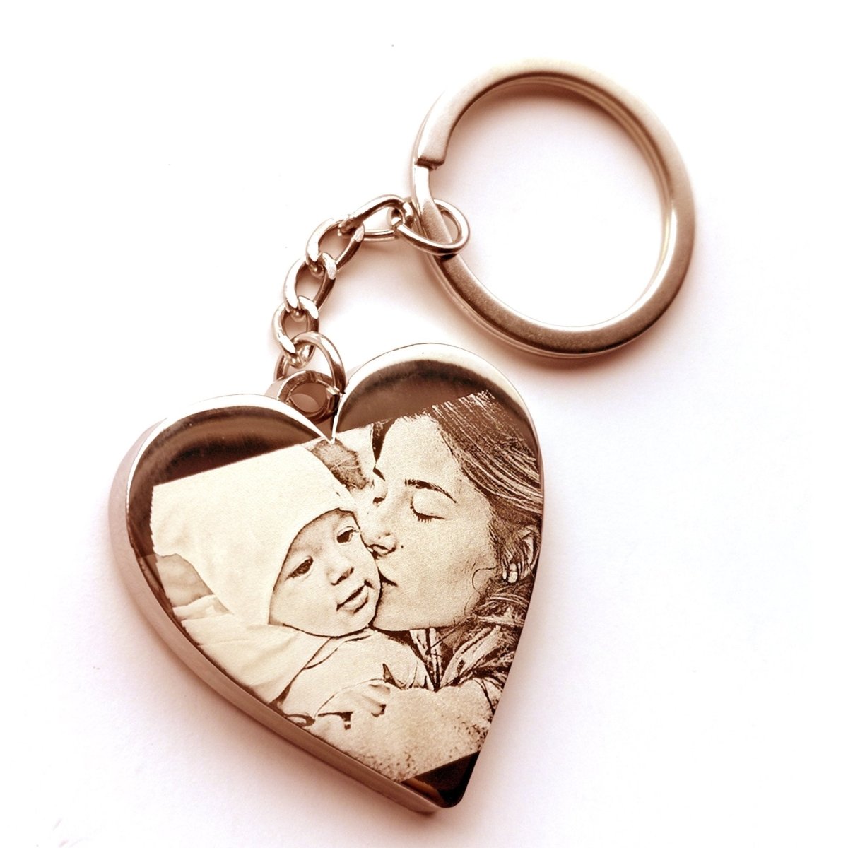 Rose Gold Heart Keychain – Personalised Photo Engraved Keepsake with Velvet Pouch - Popular trends empire