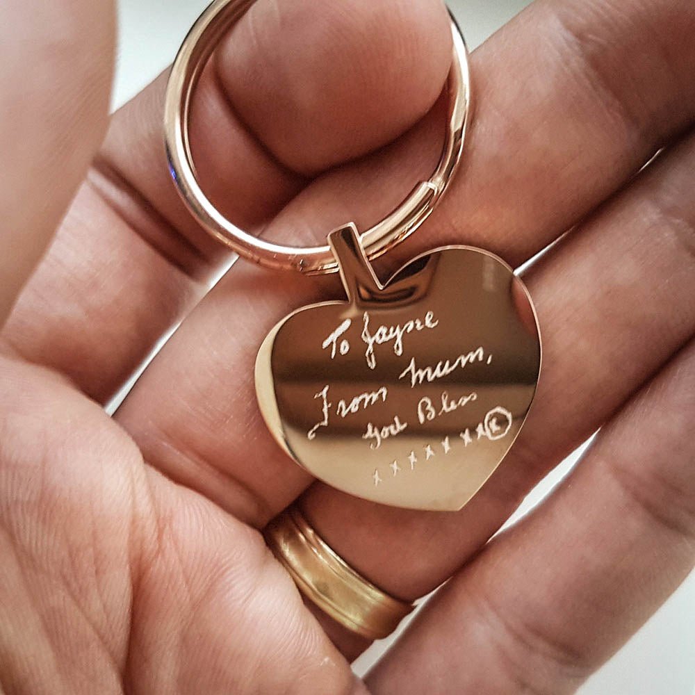 Rose Gold Heart Keychain – Personalised Photo Engraved Keepsake with Velvet Pouch - Popular trends empire