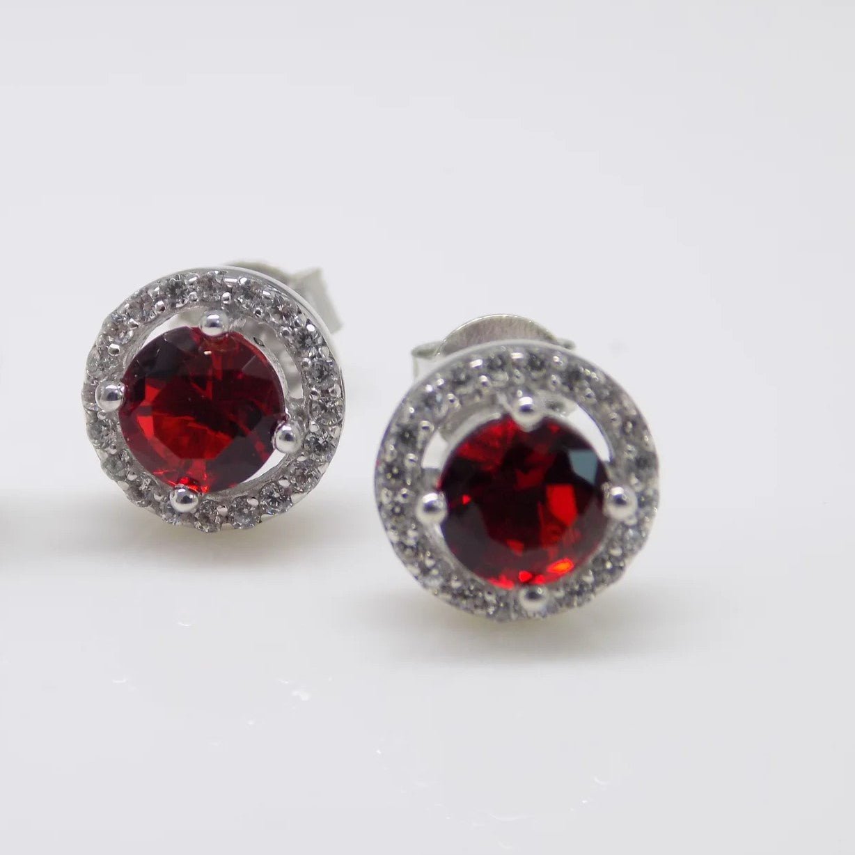 Ruby Cubic Zirconia Halo Earrings - Popular trends empire