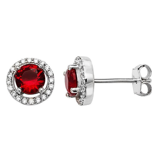 Ruby Cubic Zirconia Halo Earrings - Popular trends empire