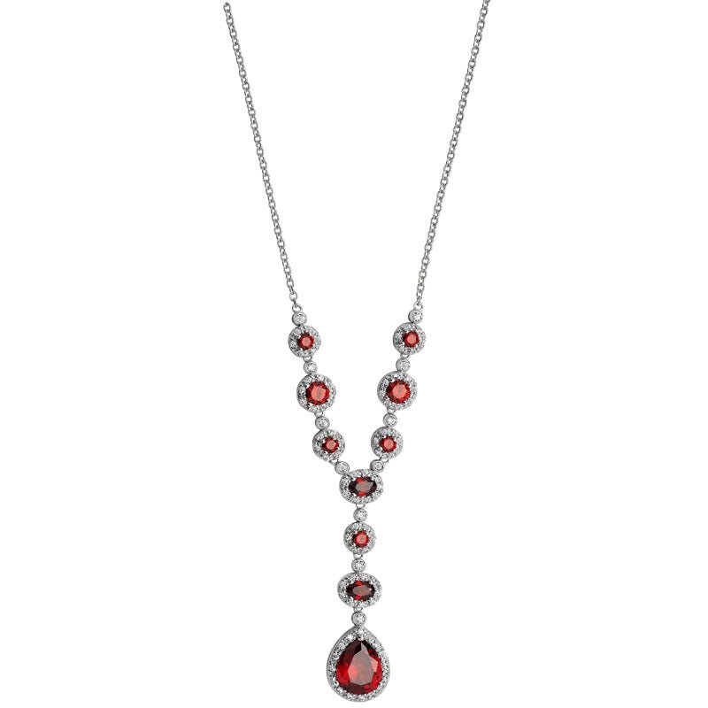 Ruby Cubic Zirconia Y Drop Necklace - Popular trends empire