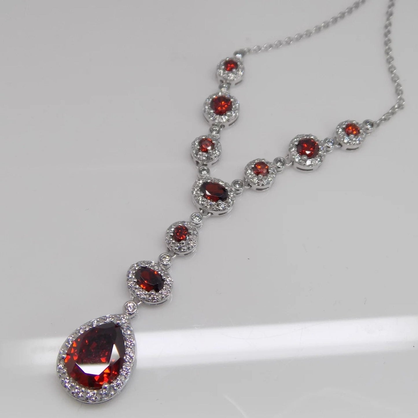 Ruby Cubic Zirconia Y Drop Necklace - Popular trends empire