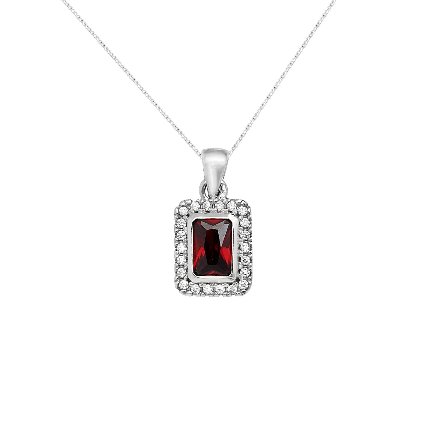 Ruby Rectangle Halo Pendant Necklace - Popular trends empire