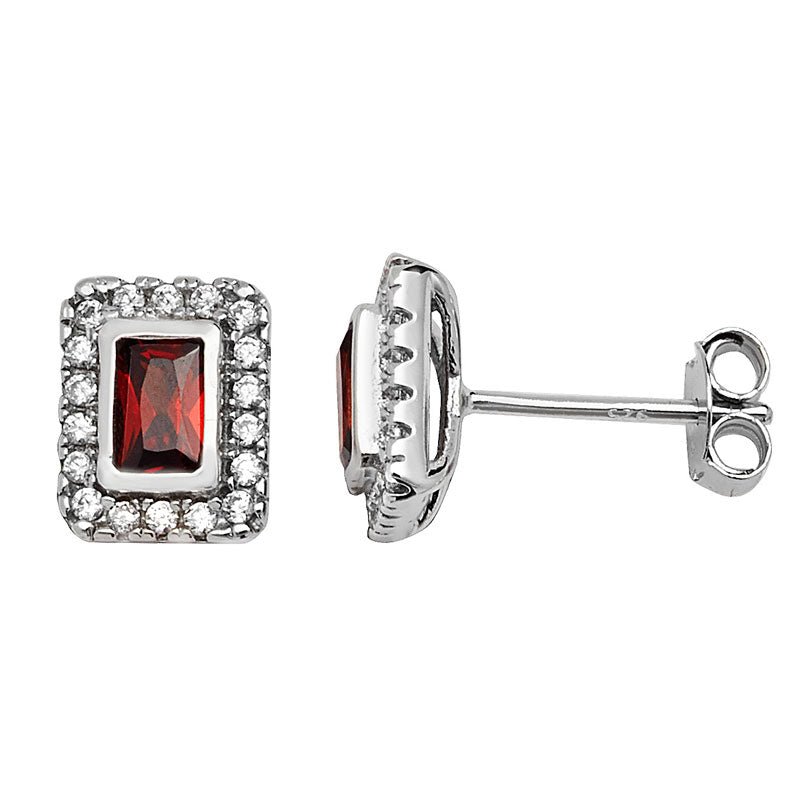 Ruby Rectangle Halo Stud Earrings - Popular trends empire