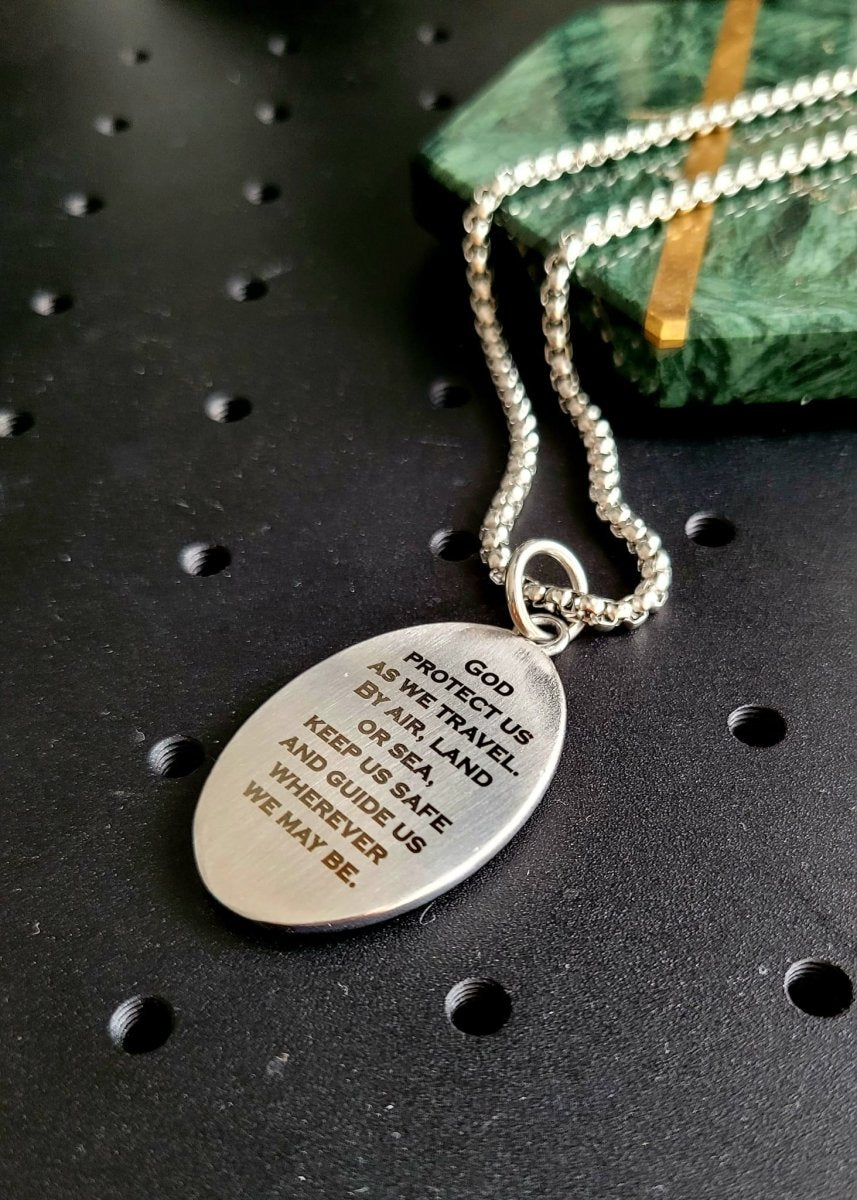 Saint Christopher Necklace - Men's Solid Stainless Steel Chain With Custom Engraved Pendant - Popular trends empire