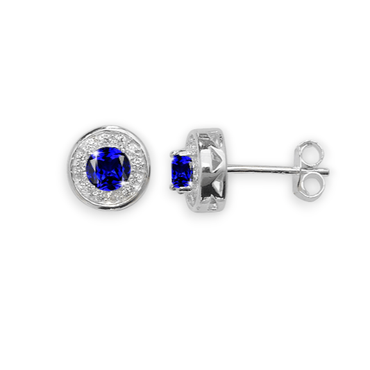 Sapphire Cubic Zirconia Halo Earrings - Popular trends empire