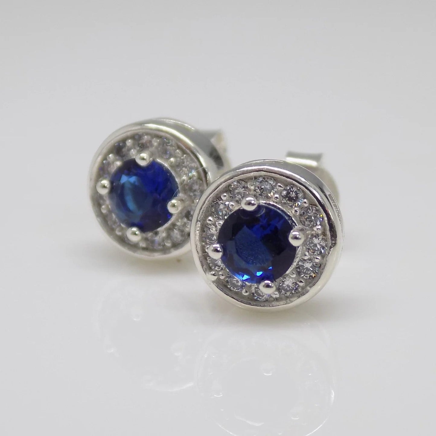 Sapphire Cubic Zirconia Halo Earrings - Popular trends empire