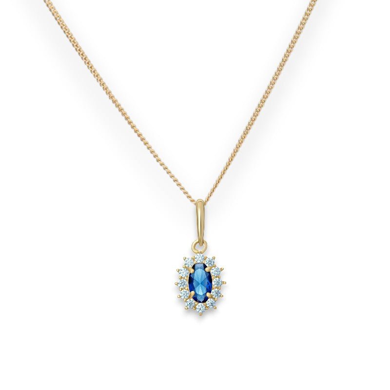 Sapphire Cubic Zirconia Oval Halo Pendant Necklace - Popular trends empire