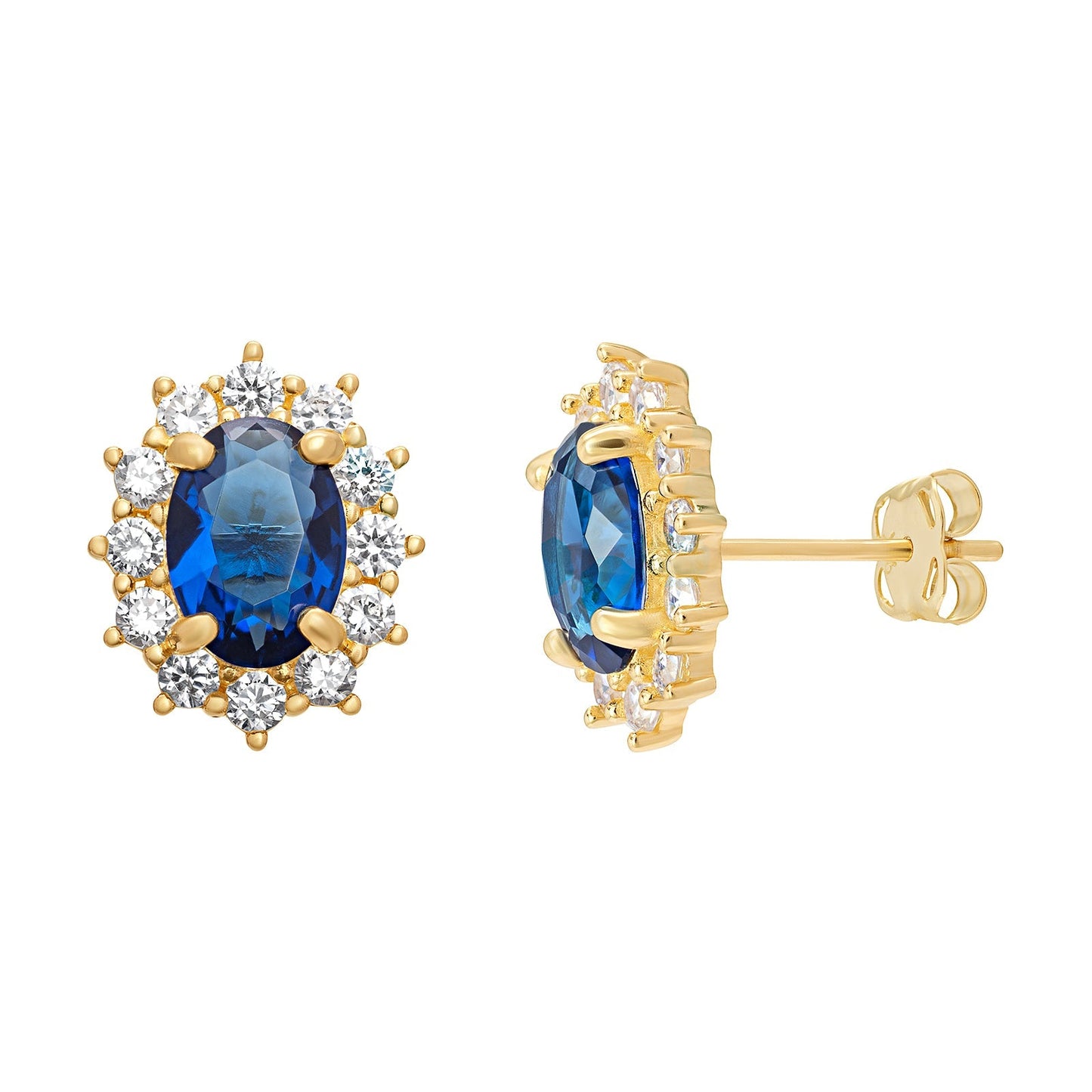 Sapphire Cubic Zirconia Oval Stud Earrings - Popular trends empire